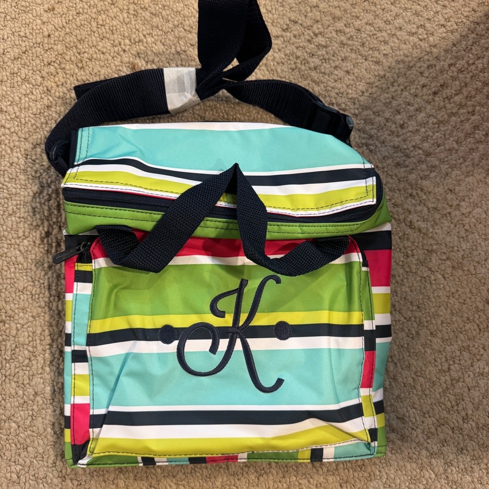 Thirty-One Thermal Tote Insulated Lunch Bag Multi-Color Striped Monogram K
